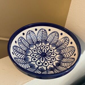 HNOS Pedraza Hand Crafted Blue and White Floral Decorative Ceramic Bowl. Spain.